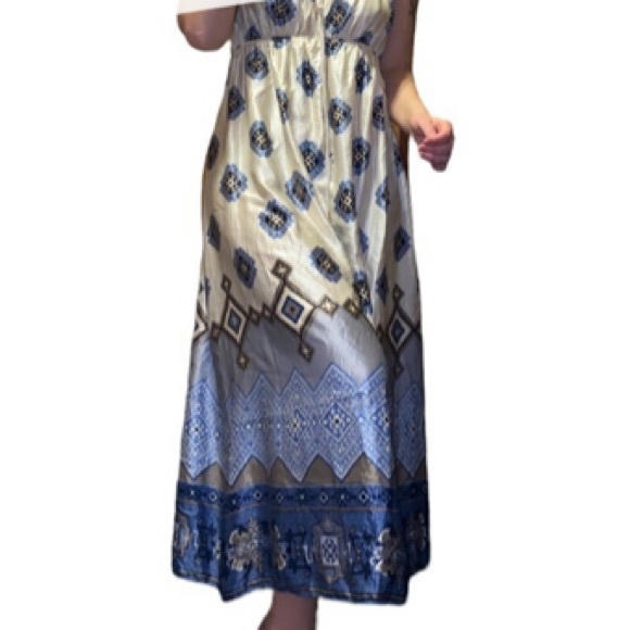 BANANA REPUBLIC MAXI DRESS FULL LENGTH DRESS NEW SILK SCARF PRINT BOHO GEOMETRIC - Picture 2 of 16